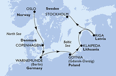 Norsko, Dánsko, Německo, Polsko, Litva, Lotyšsko, Švédsko z Osla na lodi MSC Magnifica