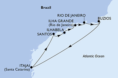 Brazílie ze Santosu na lodi MSC Lirica