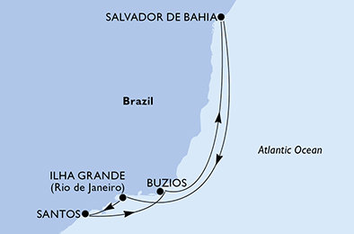 Brazílie ze Santosu na lodi MSC Lirica