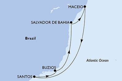 Brazílie ze Santosu na lodi MSC Seaview