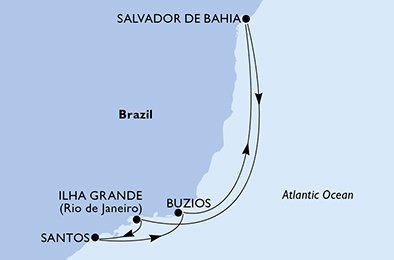 Brazílie ze Santosu na lodi MSC Seaview