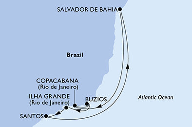 Brazílie ze Santosu na lodi MSC Seaview