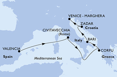 Španělsko, Itálie, Řecko, Chorvatsko z Valencie na lodi MSC Opera