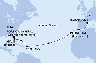 USA, Portugalsko, Španělsko z Port Canaveralu na lodi MSC Grandiosa