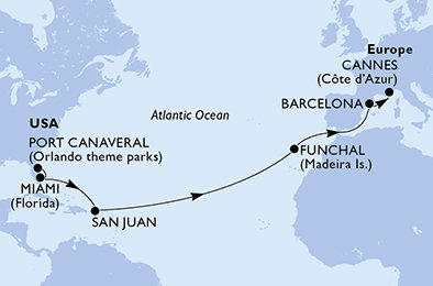 USA, Portugalsko, Španělsko, Francie z Port Canaveralu na lodi MSC Grandiosa