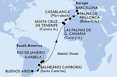 Argentina, Brazílie, Španělsko, Maroko z Buenos Aires na lodi MSC Fantasia