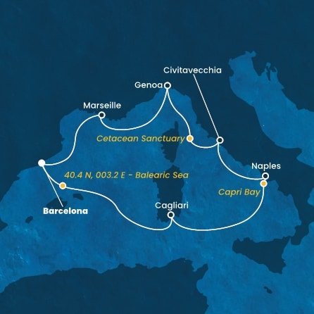 Španělsko, Itálie, Francie z Barcelony na lodi Costa Smeralda