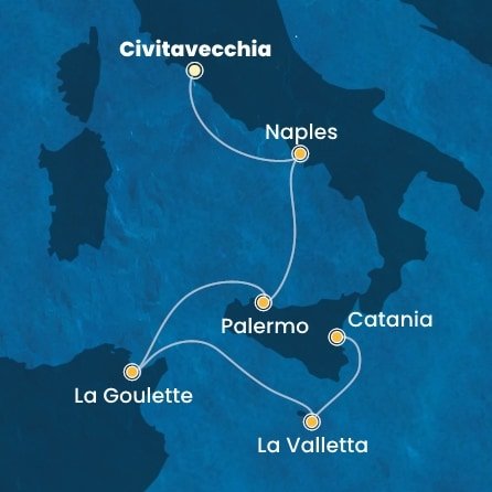 Itálie, Tunisko, Malta z Civitavecchia na lodi Costa Fascinosa