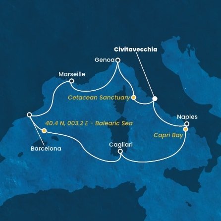 Itálie, Francie, Španělsko z Civitavecchia na lodi Costa Smeralda