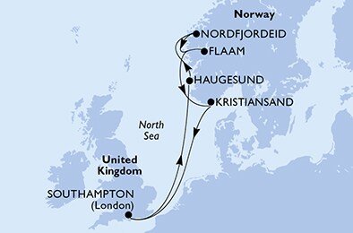 Velká Británie, Norsko ze Southamptonu na lodi MSC Virtuosa