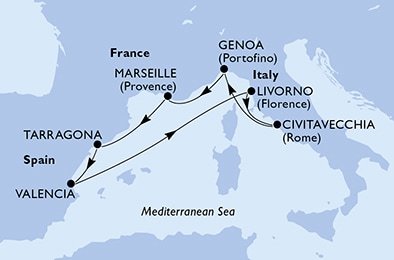 Itálie, Francie, Španělsko z Janova na lodi MSC Fantasia