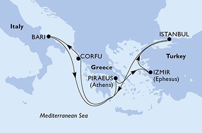 Itálie, Řecko, Turecko z Bari na lodi MSC Sinfonia