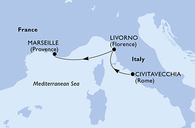 Itálie, Francie z Civitavecchia na lodi MSC Lirica