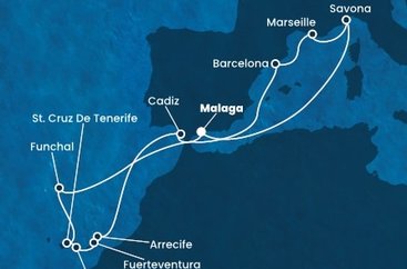 Španělsko, Portugalsko, Francie, Itálie z Málagy na lodi Costa Diadema