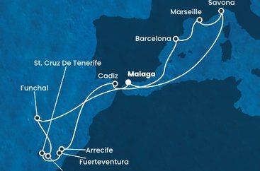 Španělsko, Portugalsko, Francie, Itálie z Málagy na lodi Costa Diadema