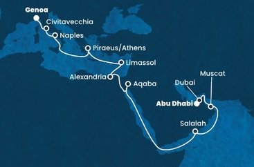 Spojené arabské emiráty, Omán, Jordánsko, Egypt, Kypr, Řecko, Itálie z Abu Dhabi na lodi Costa Toscana