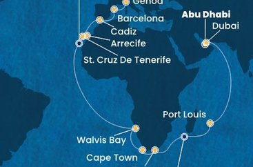 Spojené arabské emiráty, Mauricius, Jihoafrická republika, Namibie, Španělsko, Itálie z Abu Dhabi na lodi Costa Toscana