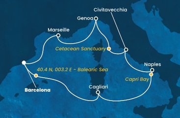 Španělsko, Itálie, Francie z Barcelony na lodi Costa Smeralda