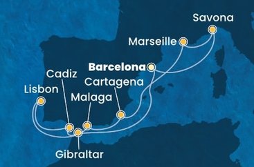 Španělsko, Portugalsko, Velká Británie, Francie, Itálie z Barcelony na lodi Costa Diadema