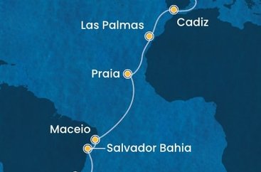 Španělsko, Kapverdy, Brazílie z Barcelony na lodi Costa Diadema