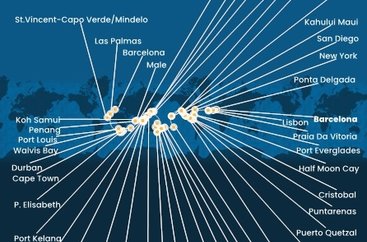 Španělsko, Portugalsko, USA, Bahamy, Panama, Kostarika, Guatemala, Mexiko, Francouzská Polynésie, Fidži, Nová Kaledonie, Austrálie, Papua Nová Guinea, Japonsko, Jižní Korea, Tchaj-wan, Čína, Vietnam, Thajsko, Singapur, Malajsie, Srí Lanka, Maledivy, Mauricius, Jihoafrická republika, Namibie, Kapverdy z Barcelony na lodi Costa Deliziosa