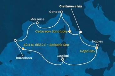 Itálie, Francie, Španělsko z Civitavecchia na lodi Costa Smeralda