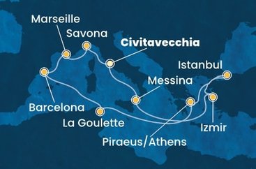 Itálie, Turecko, Řecko, Tunisko, Španělsko, Francie z Civitavecchia na lodi Costa Fortuna