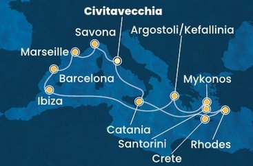 Itálie, Řecko, Španělsko, Francie z Civitavecchia na lodi Costa Fascinosa