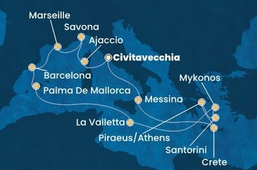 Itálie, Francie, Španělsko, Malta, Řecko z Civitavecchia na lodi Costa Fascinosa