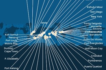 Itálie, Francie, Španělsko, Portugalsko, USA, , Panama, Kostarika, Guatemala, Mexiko, Francouzská Polynésie, Fidži, Nová Kaledonie, Austrálie, Papua Nová Guinea, Japonsko, Jižní Korea, Tchaj-wan, Čína, Vietnam, Thajsko, Singapur, Malajsie, Srí Lanka, Maledivy, Mauricius, Jihoafrická republika, Namibie, Kapverdy z Civitavecchia na lodi Costa Deliziosa