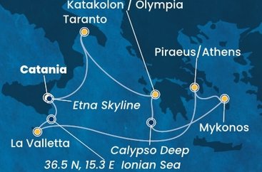 Itálie, Řecko, Malta,  z Katánie na lodi Costa Fascinosa