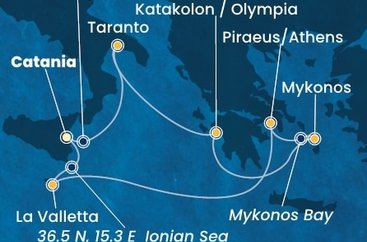 Itálie, Řecko, Malta z Katánie na lodi Costa Fascinosa