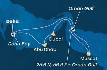 Katar, Spojené arabské emiráty, Omán,  z Dohy na lodi Costa Smeralda