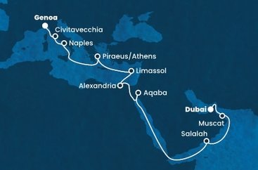 Spojené arabské emiráty, Omán, Jordánsko, Egypt, Kypr, Řecko, Itálie z Dubaje na lodi Costa Toscana