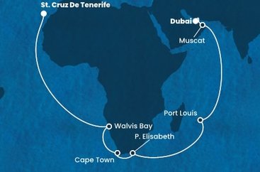 Spojené arabské emiráty, Omán, Mauricius, Jihoafrická republika, Namibie, Španělsko z Dubaje na lodi Costa Smeralda