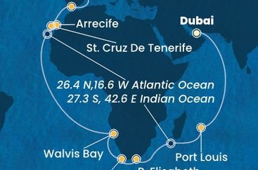 Spojené arabské emiráty, Mauricius, Jihoafrická republika, Namibie, Španělsko z Dubaje na lodi Costa Toscana