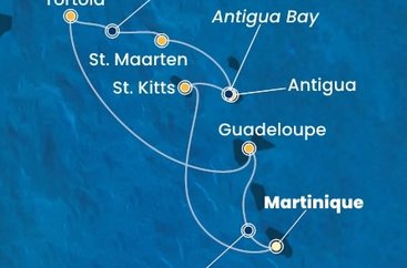 Martinik, Zámořské společenství Francie, Guadeloupe, Britské Panenské ostrovy, , Svatý Martin, Antigua a Barbuda, Svatý Kryštof a Nevis z Fort-de-France, Martinik na lodi Costa Fortuna