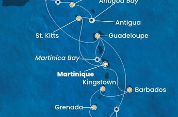 Martinik, Zámořské společenství Francie, Guadeloupe, Britské Panenské ostrovy, , Svatý Martin, Antigua a Barbuda, Svatý Kryštof a Nevis, Trinidad a Tobago, Grenada, Svatý Vincenc a Grenadiny, Barbados z Fort-de-France, Martinik na lodi Costa Fortuna