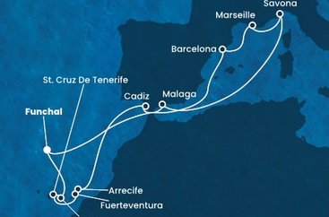 Portugalsko, Španělsko, Francie, Itálie z Funchalu na lodi Costa Diadema