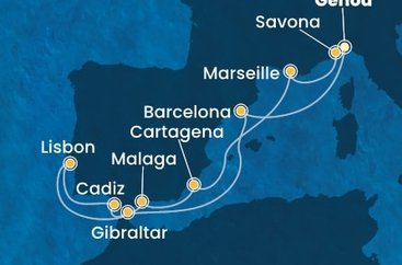 Itálie, Španělsko, Portugalsko, Velká Británie, Francie z Janova na lodi Costa Diadema