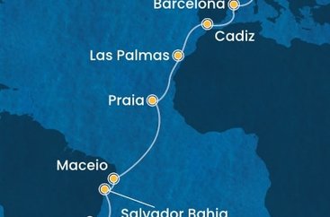 Itálie, Španělsko, Kapverdy, Brazílie z Janova na lodi Costa Diadema