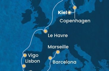 Německo, Dánsko, Norsko, Francie, Španělsko, Portugalsko z Kielu na lodi Costa Diadema