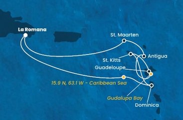 Dominikánská republika, , Dominika, Svatý Kryštof a Nevis, Guadeloupe, Antigua a Barbuda, Svatý Martin z La Romany na lodi Costa Fascinosa
