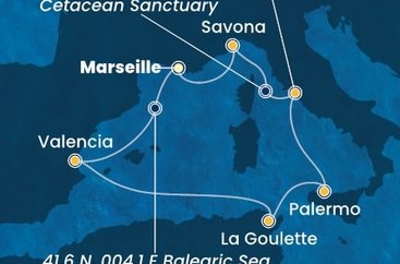 Francie, Španělsko, Tunisko, Itálie z Marseille na lodi Costa Pacifica