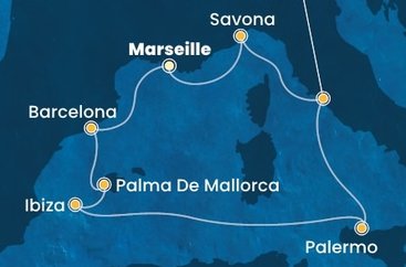 Francie, Španělsko, Itálie z Marseille na lodi Costa Smeralda