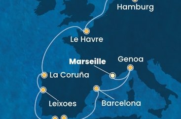 Francie, Itálie, Španělsko, Portugalsko, Německo z Marseille na lodi Costa Favolosa