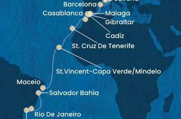 Francie, Itálie, Španělsko, Velká Británie, Maroko, Kapverdy, Brazílie z Marseille na lodi Costa Diadema