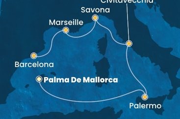 Španělsko, Itálie, Francie z Palma de Mallorca na lodi Costa Smeralda