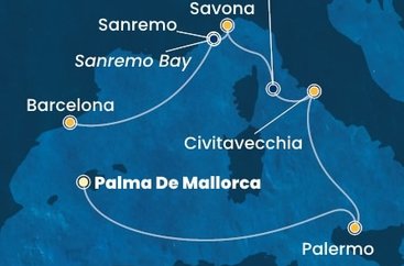 Španělsko, Itálie,  z Palma de Mallorca na lodi Costa Toscana