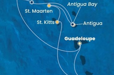 Guadeloupe, Britské Panenské ostrovy, , Antigua a Barbuda, Svatý Martin, Svatý Kryštof a Nevis, Martinik z Pointe-à-Pitre, Guadeloupe na lodi Costa Fortuna